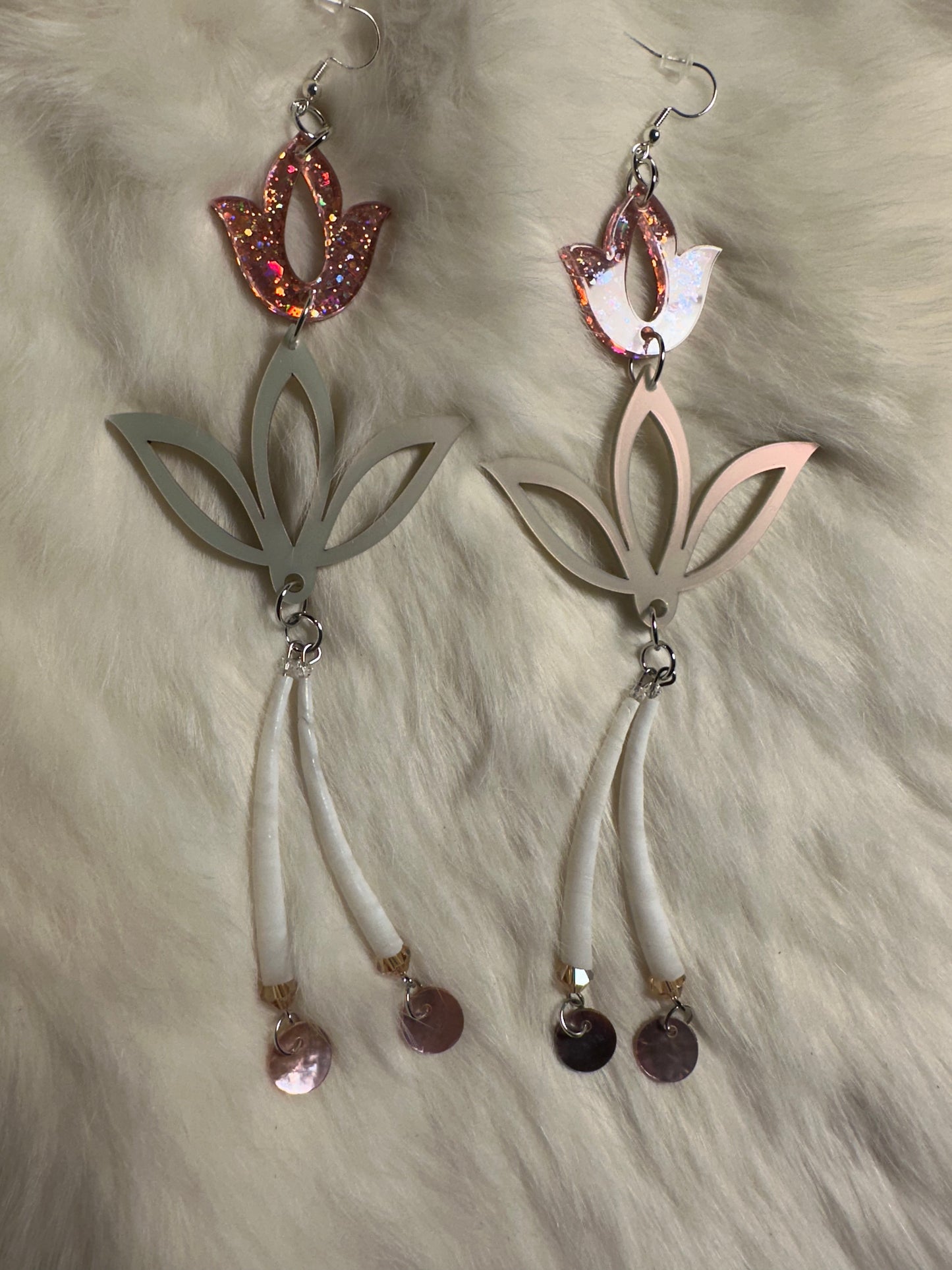 Floral acrylic and dentalium earrings