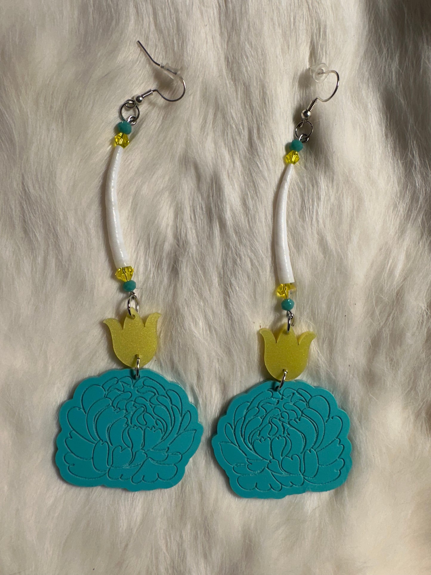 Floral acrylic and dentalium earrings