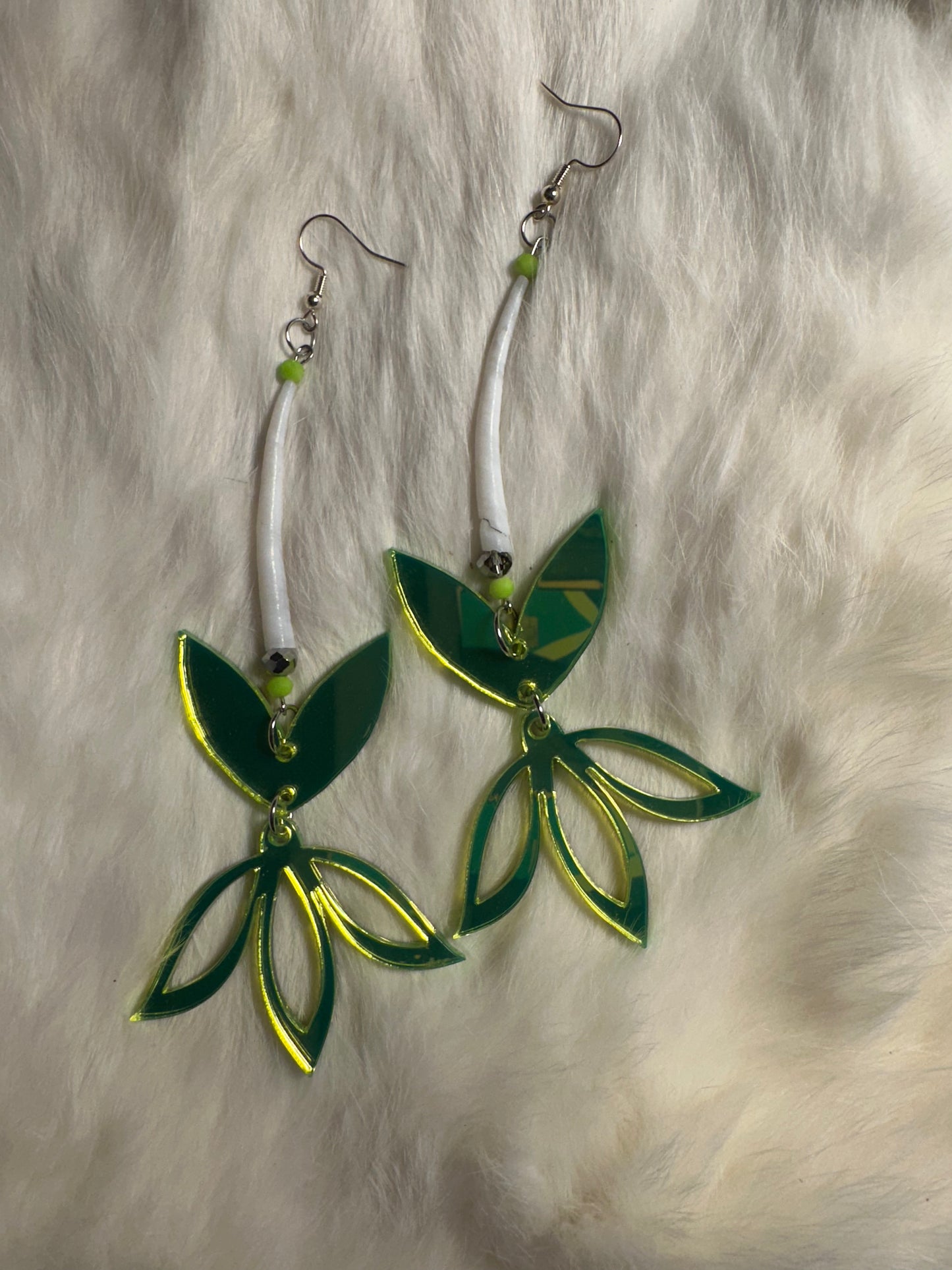 Floral acrylic and dentalium earrings