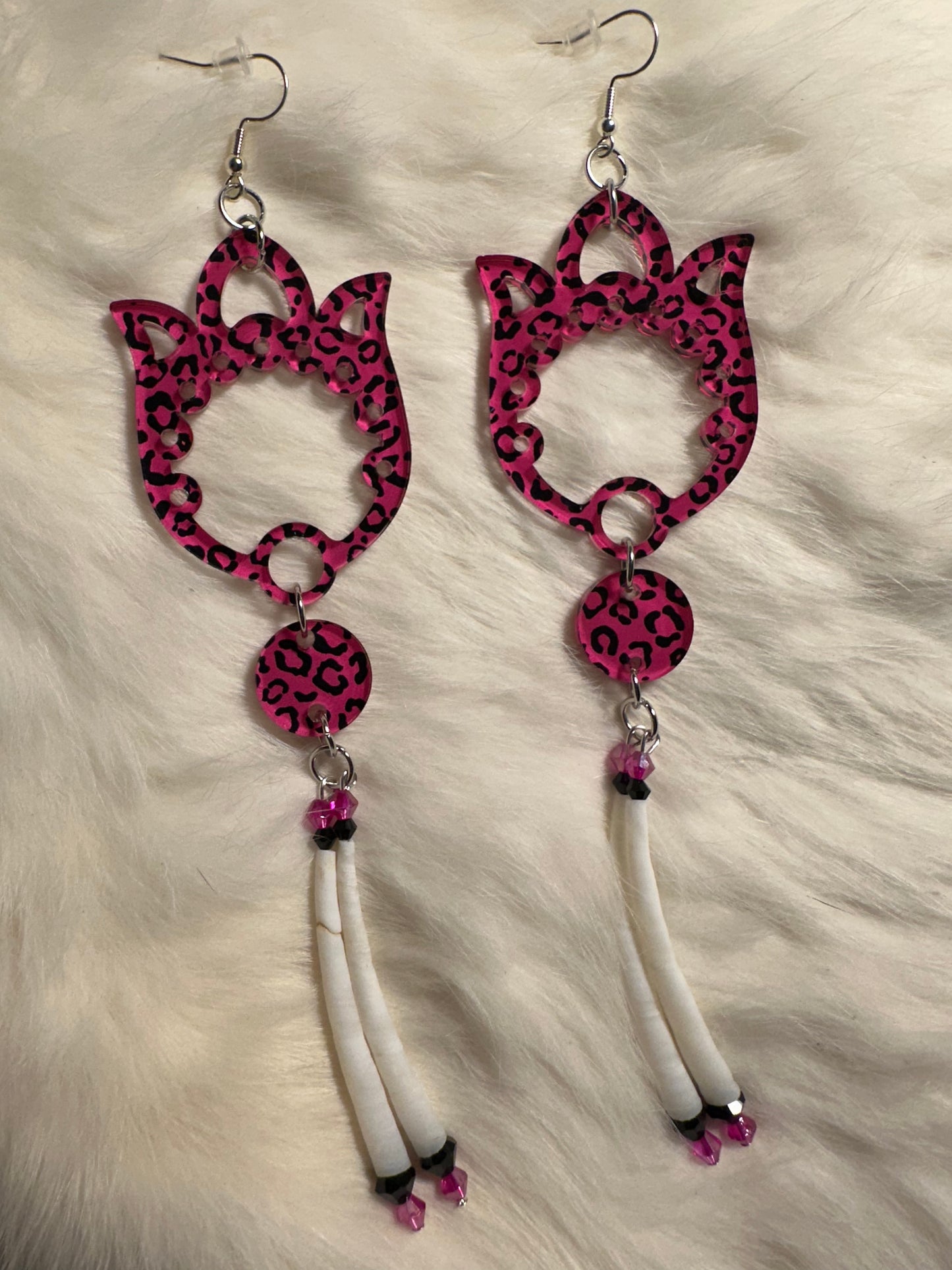 Animal print floral dentalium earrings