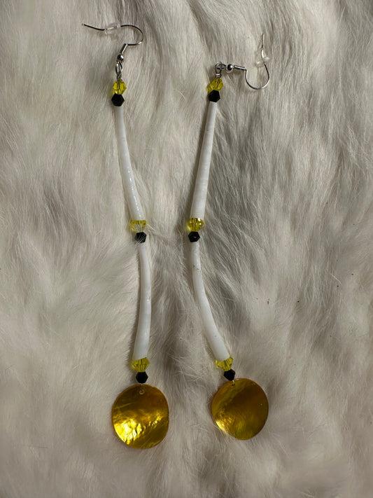 Dentalium and yellow shell earrings